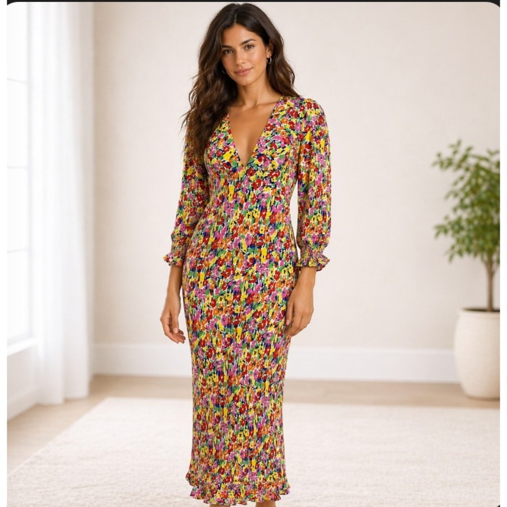 RIXO X Target Maxi Dress 2 Multicolor Floral V-Neck Puff Sleeve Viscose‎ Derby